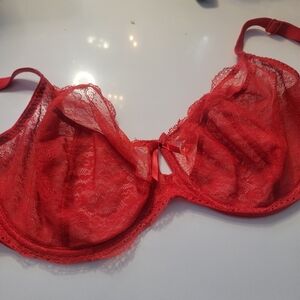 Freya Red Lace Underwire Bra with Bow Accent 38G